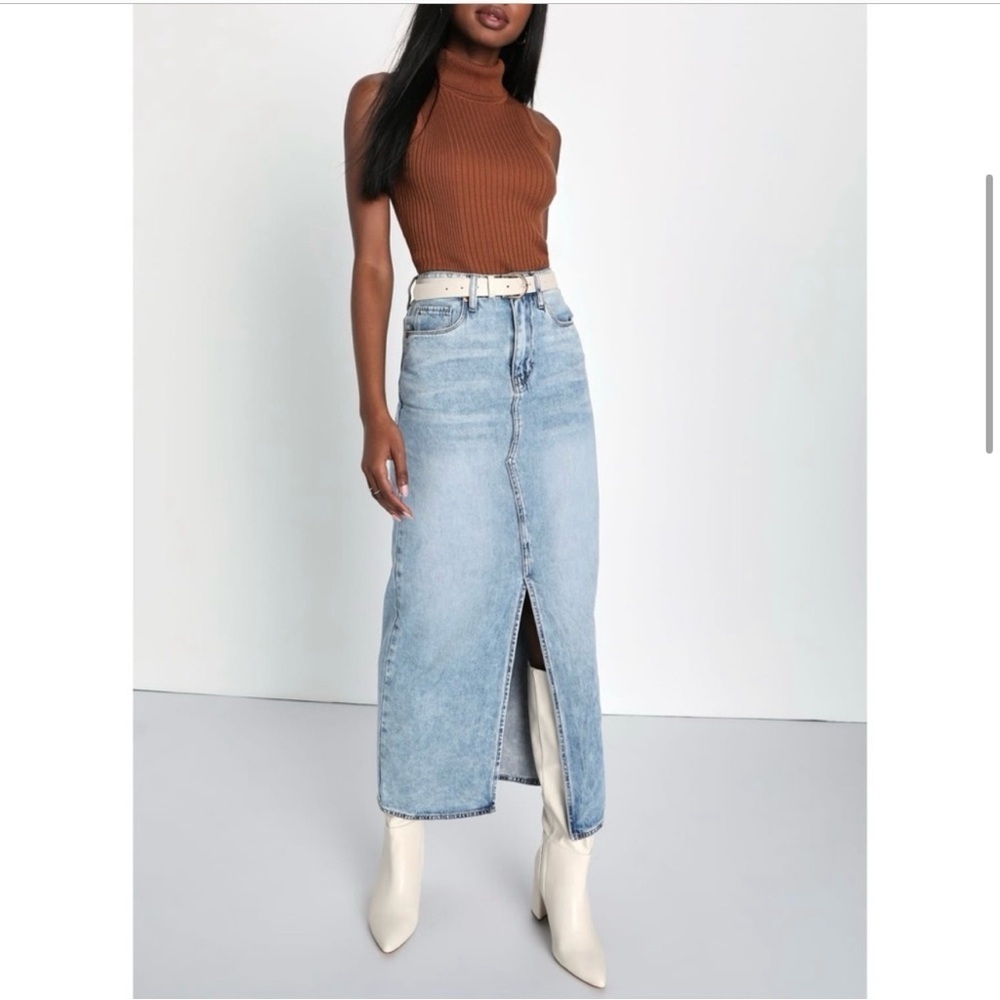 BLANK NYC Mid Rise Denim Maxi Skirt in In My Mind